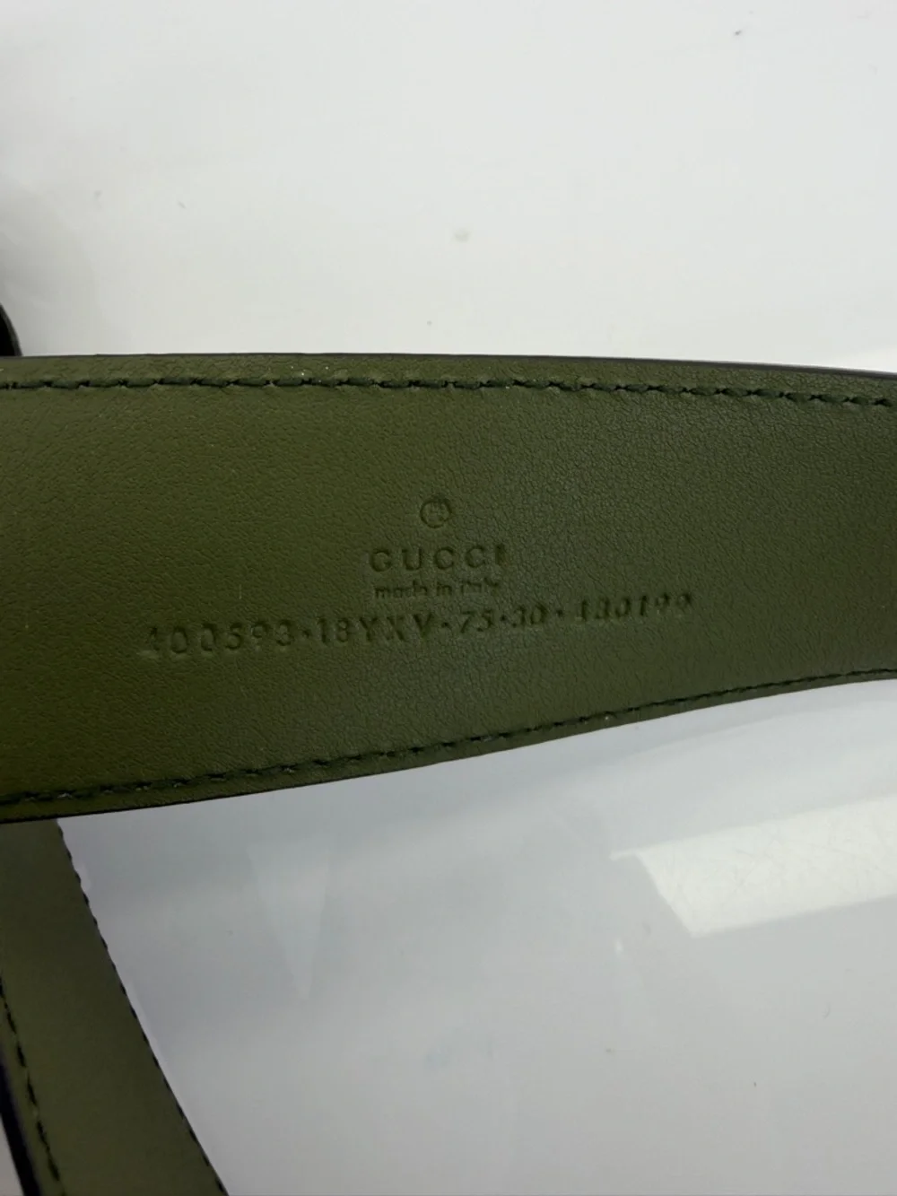 Authentic Gucci Monochrome Gg Wide Marmont Enamel Green Belt 75/30 400593